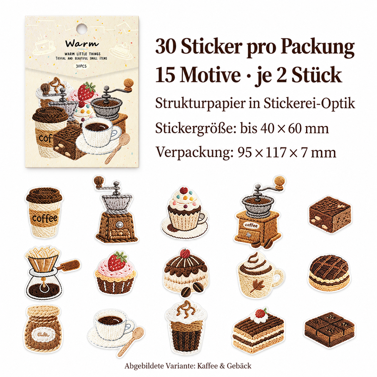 30 Deko-Sticker in Stickerei-Optik, Scrapbooking Aufkleber für Bullet Journal, Tagebuch, Planer und DIY-Collagen – Garten, Bücher, Kaffee, Reisen oder Möbel