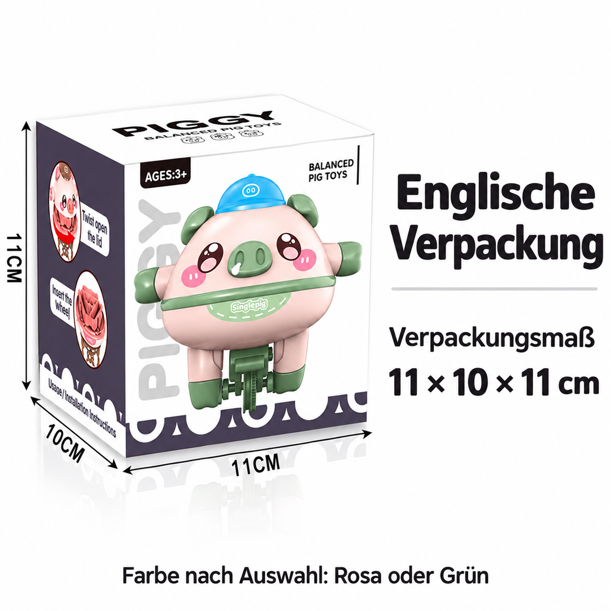 Balance-Schweinchen auf dem Einrad, Balance Pig Spielzeug mit Balancierseil und Startständer, niedliches Schweinchen – Rosa oder Grün