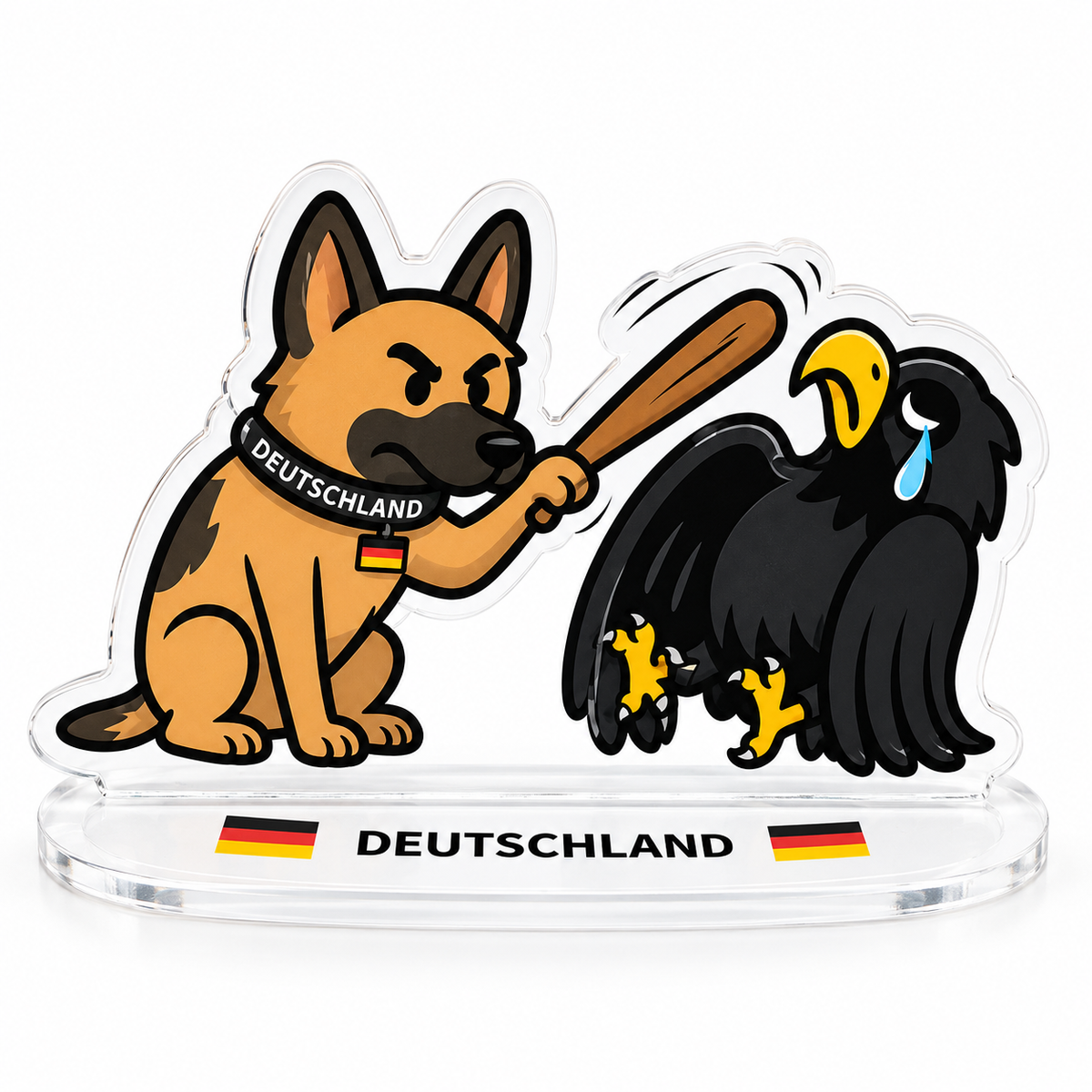 Lustige Wipp-Deko mit Feder-Effekt – Mini-Aufsteller für den Schreibtisch, Schäferhund & Adler oder Bär & Hund, ca. 7,5 × 3,5 cm