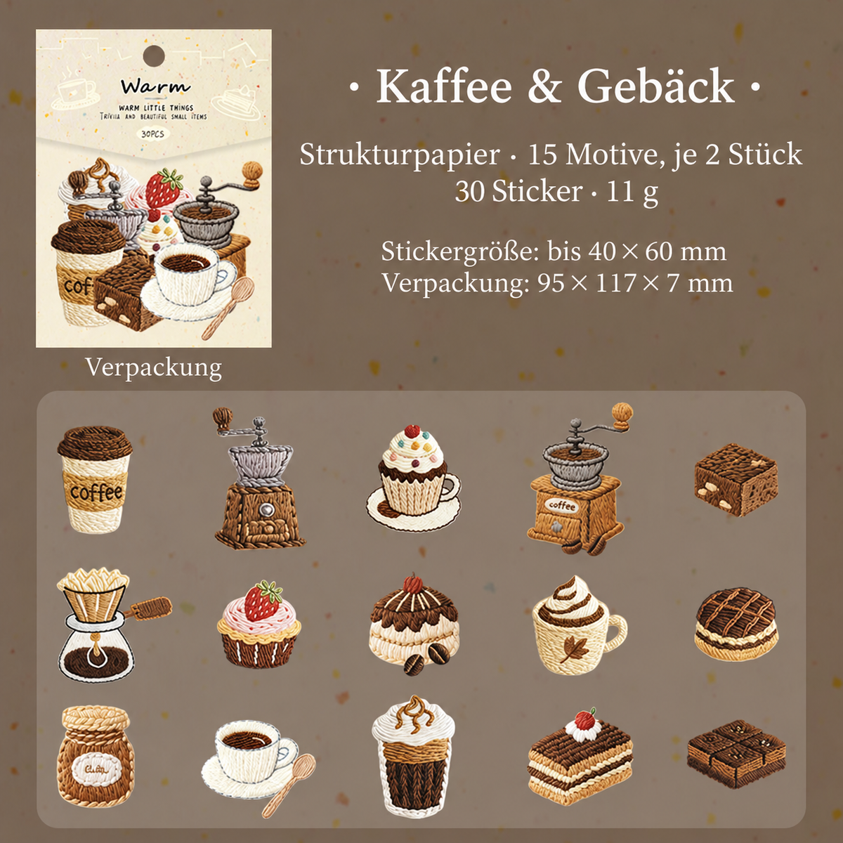 30 Deko-Sticker in Stickerei-Optik, Scrapbooking Aufkleber für Bullet Journal, Tagebuch, Planer und DIY-Collagen – Garten, Bücher, Kaffee, Reisen oder Möbel