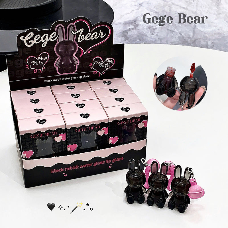 GEGE BEAR Lipgloss mit Glanz-Finish im schwarzen Hasen-Design, mit Anhänger, 1,8 g