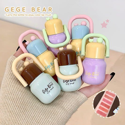 GEGE BEAR Lip Mousse mit Soft-Matte-Finish und Applikator im süßen Mini-Flaschen-Design, 4 Farbtöne