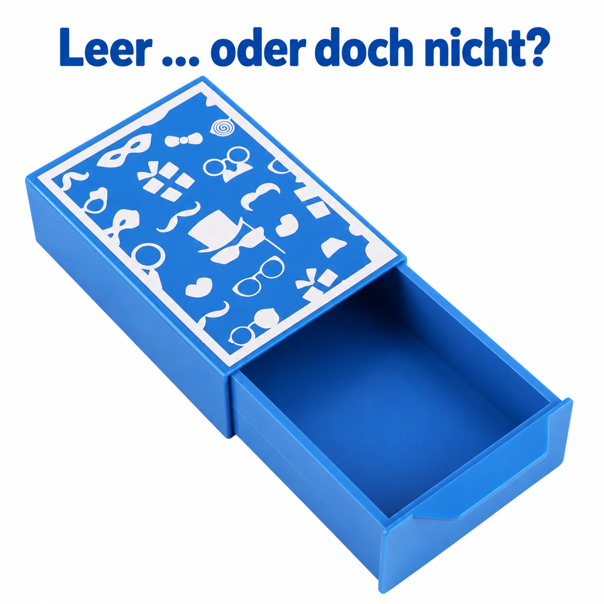 Zauberbox – Magische Schubladenbox für Erscheinungs- und Verschwindetricks, Magic Drawer Box, blaues Zauberzubehör mit weißen Motiven