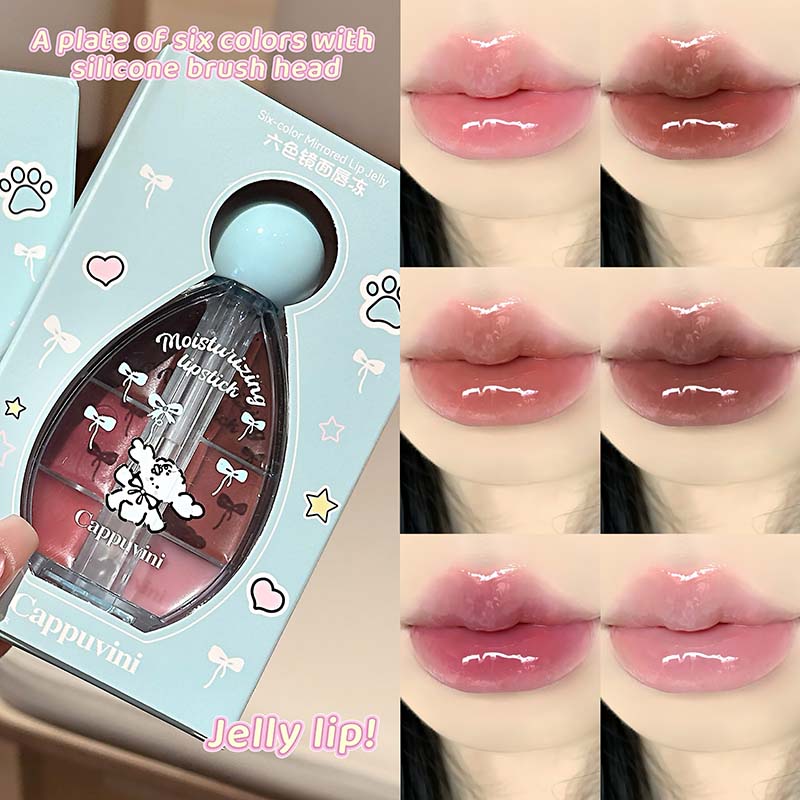CAPPUVINI Lip Jelly – Lipgloss-Palette mit 6 Farben, Spiegelglanz und Silikon-Applikator, 6 g