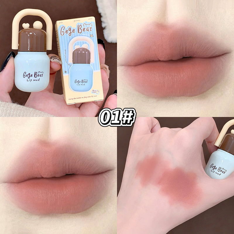 GEGE BEAR Lip Mousse mit Soft-Matte-Finish und Applikator im süßen Mini-Flaschen-Design, 4 Farbtöne
