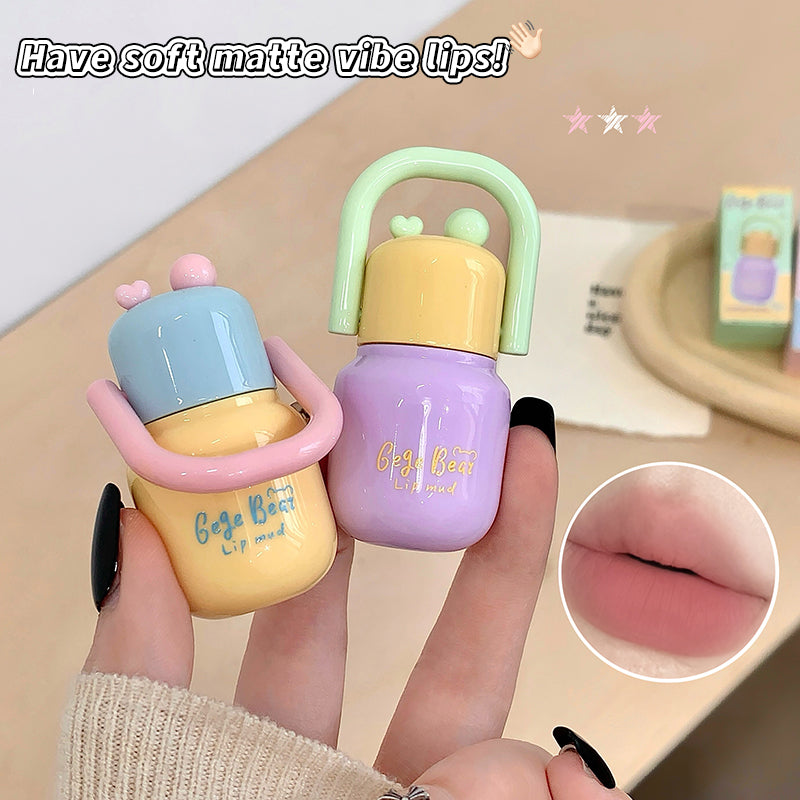 GEGE BEAR Lip Mousse mit Soft-Matte-Finish und Applikator im süßen Mini-Flaschen-Design, 4 Farbtöne