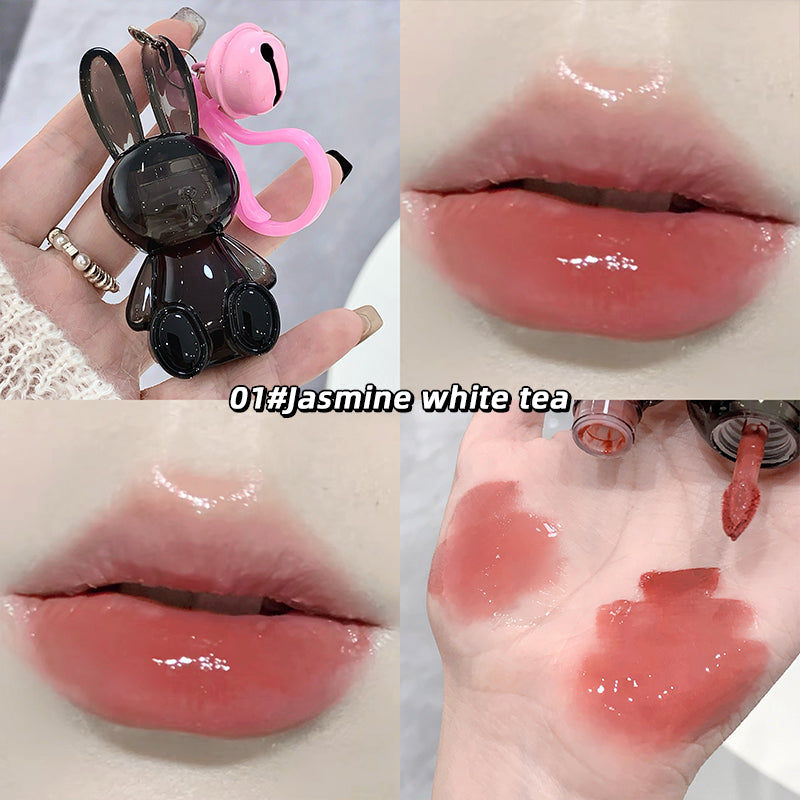 GEGE BEAR Lipgloss mit Glanz-Finish im schwarzen Hasen-Design, mit Anhänger, 1,8 g