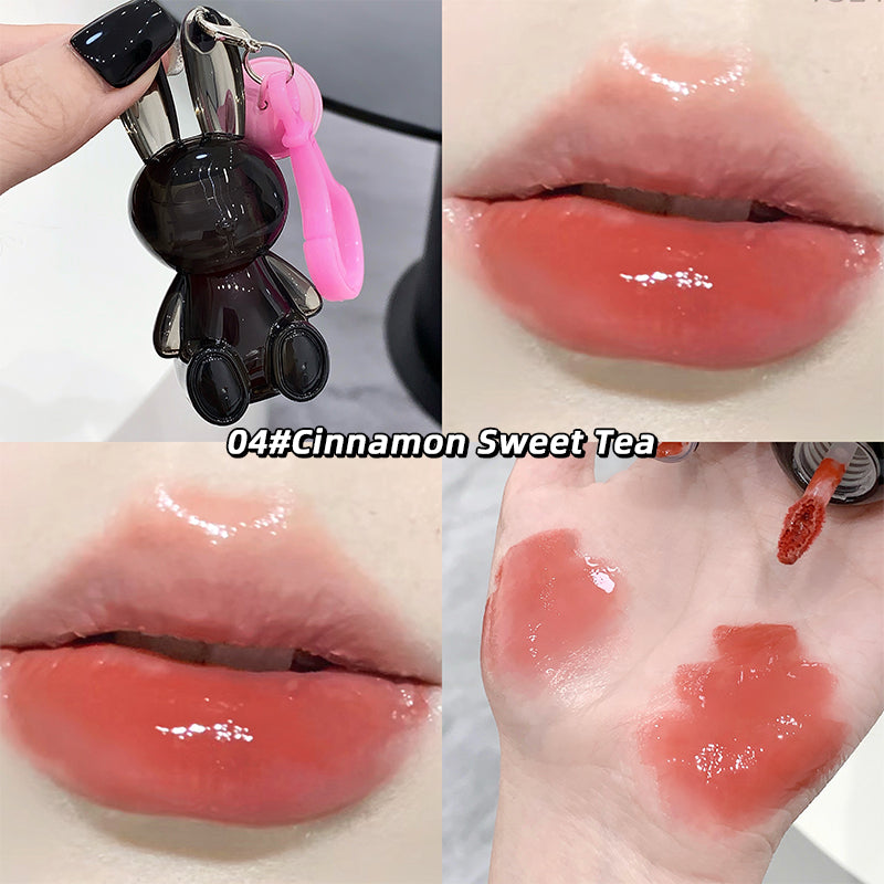 GEGE BEAR Lipgloss mit Glanz-Finish im schwarzen Hasen-Design, mit Anhänger, 1,8 g