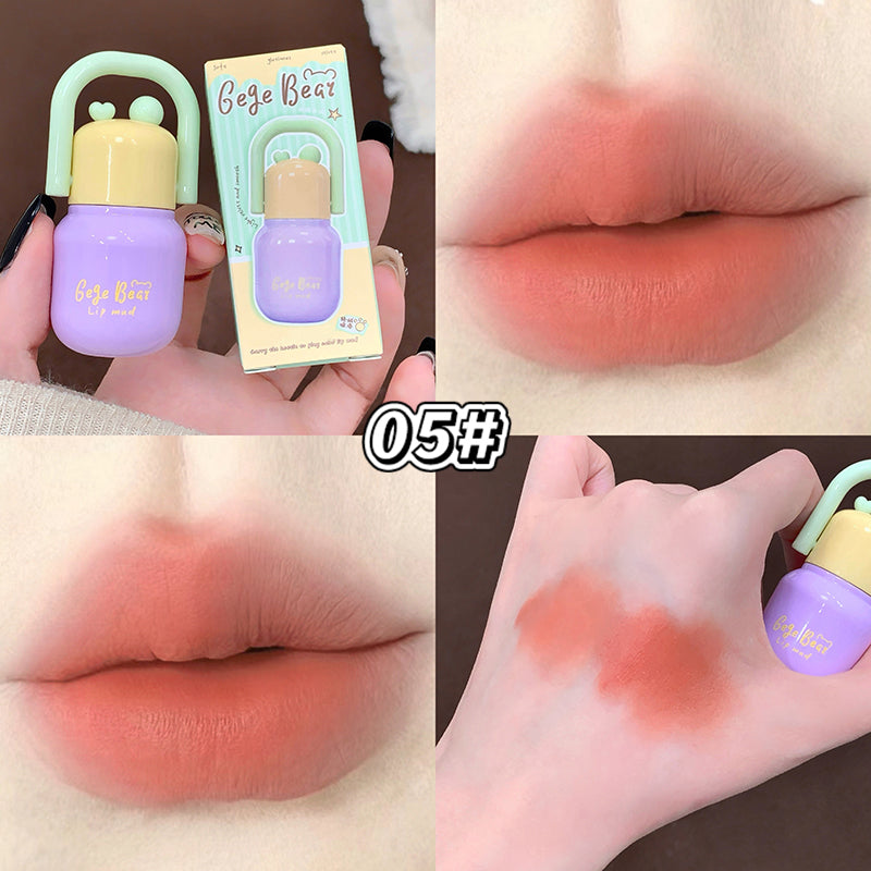 GEGE BEAR Lip Mousse mit Soft-Matte-Finish und Applikator im süßen Mini-Flaschen-Design, 4 Farbtöne
