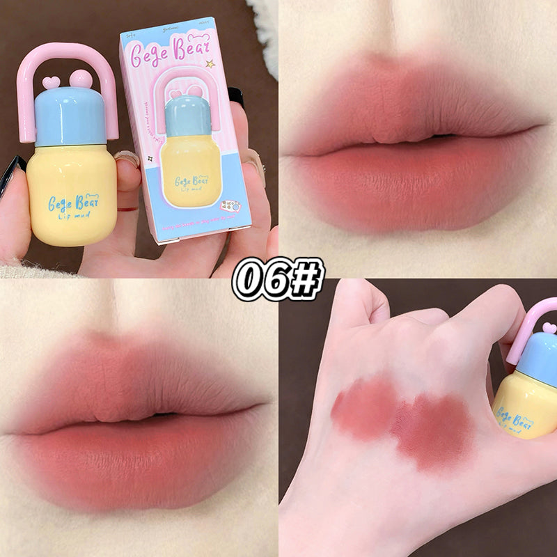 GEGE BEAR Lip Mousse mit Soft-Matte-Finish und Applikator im süßen Mini-Flaschen-Design, 4 Farbtöne