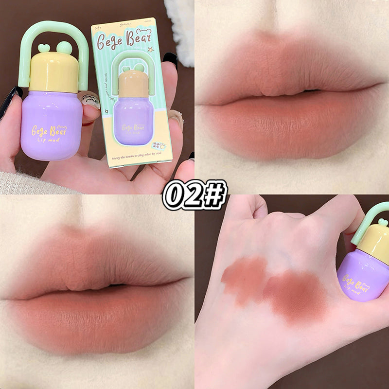 GEGE BEAR Lip Mousse mit Soft-Matte-Finish und Applikator im süßen Mini-Flaschen-Design, 4 Farbtöne