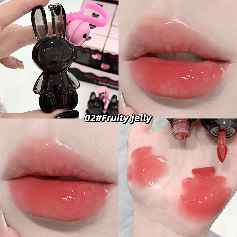 GEGE BEAR Lipgloss mit Glanz-Finish im schwarzen Hasen-Design, mit Anhänger, 1,8 g