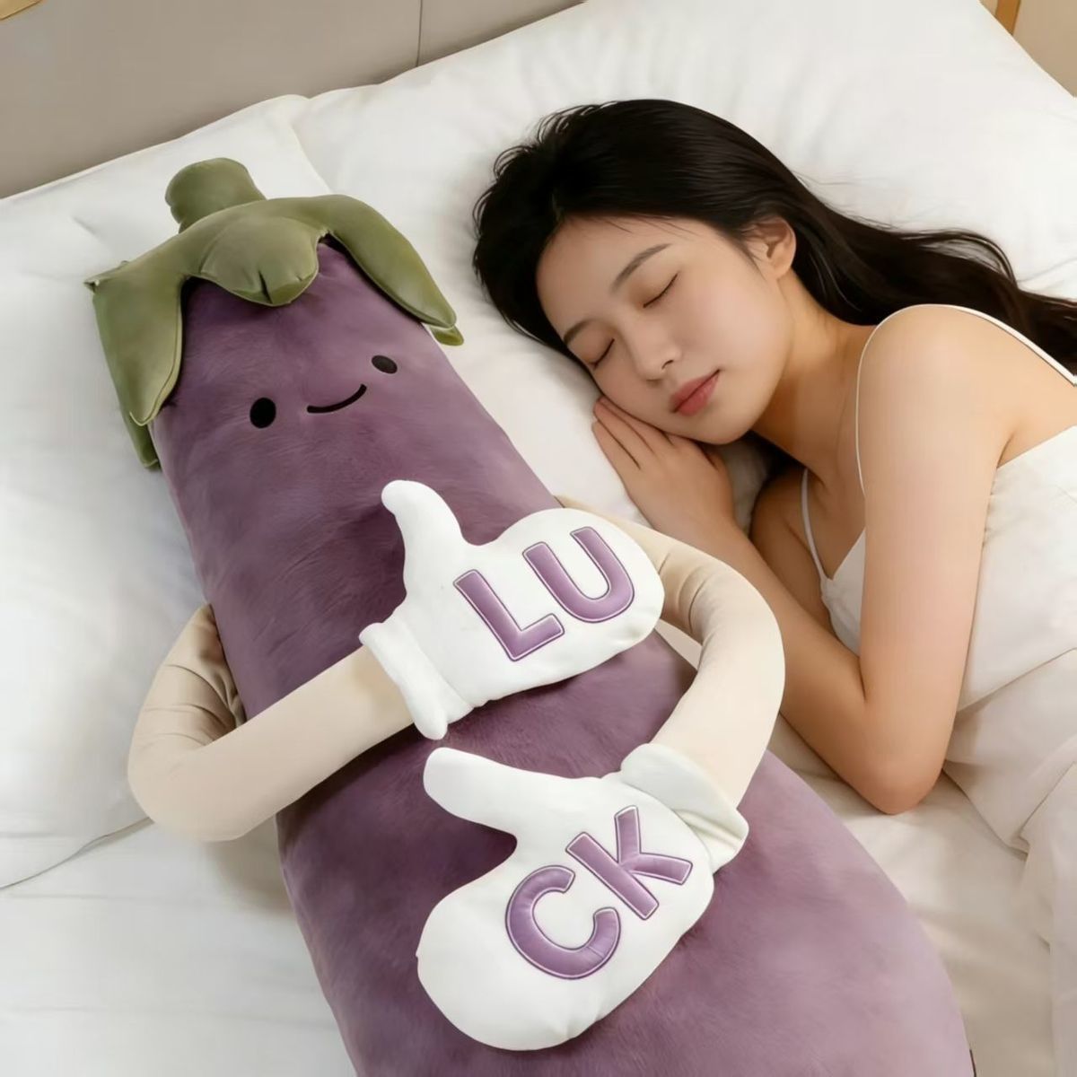 Kuschelkissen 120 cm mit Klopffunktion und Bluetooth-Musikwiedergabe – Mango oder Aubergine, wiederaufladbar