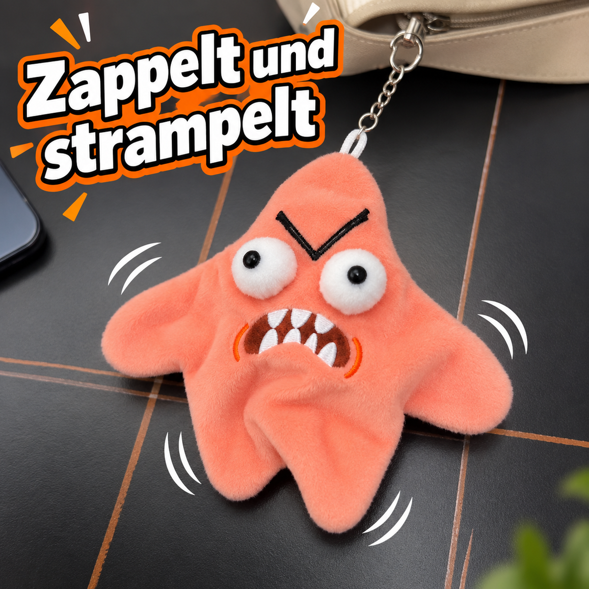 Wütender Seestern Plüsch-Anhänger mit Bewegung und Sound – Angry Starfish, interaktives Zappel-Spielzeug, lustiger Scherzartikel in Orange-Rosa
