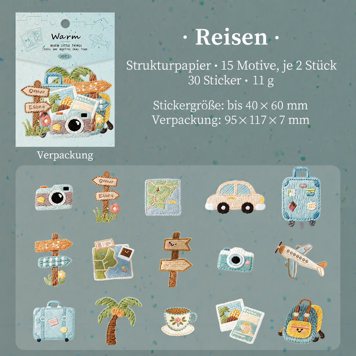 30 Deko-Sticker in Stickerei-Optik, Scrapbooking Aufkleber für Bullet Journal, Tagebuch, Planer und DIY-Collagen – Garten, Bücher, Kaffee, Reisen oder Möbel