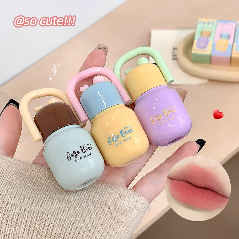 GEGE BEAR Lip Mousse mit Soft-Matte-Finish und Applikator im süßen Mini-Flaschen-Design, 4 Farbtöne