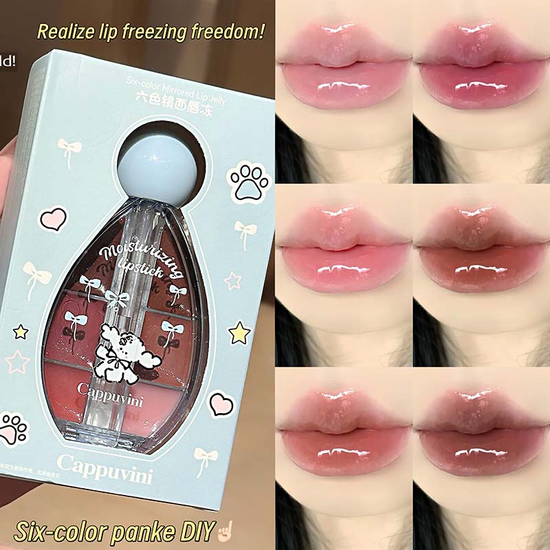 CAPPUVINI Lip Jelly – Lipgloss-Palette mit 6 Farben, Spiegelglanz und Silikon-Applikator, 6 g