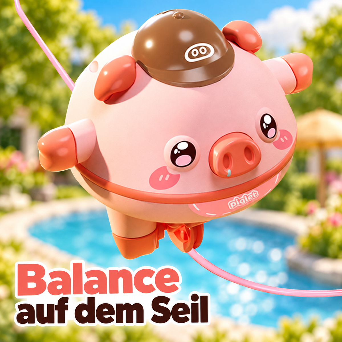 Balance-Schweinchen auf dem Einrad, Balance Pig Spielzeug mit Balancierseil und Startständer, niedliches Schweinchen – Rosa oder Grün