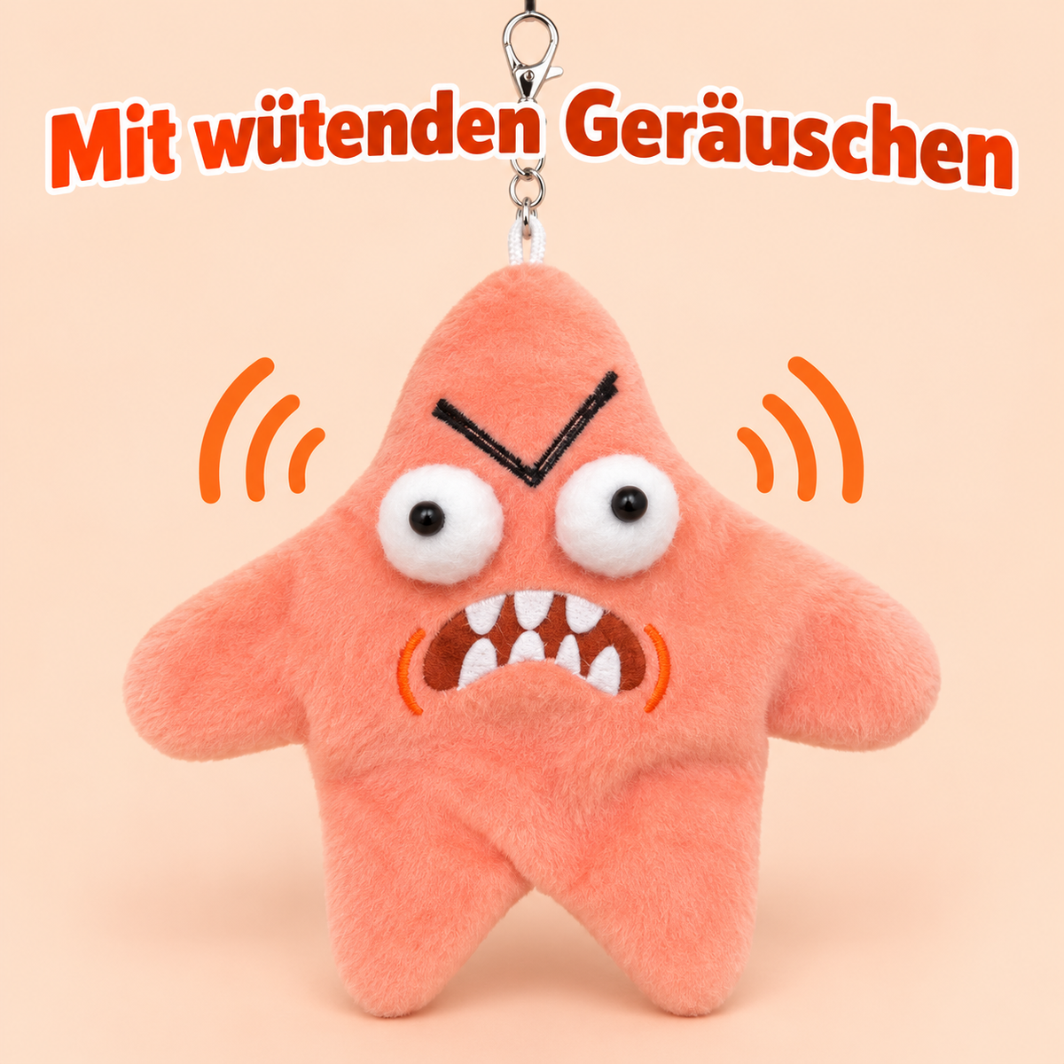Wütender Seestern Plüsch-Anhänger mit Bewegung und Sound – Angry Starfish, interaktives Zappel-Spielzeug, lustiger Scherzartikel in Orange-Rosa