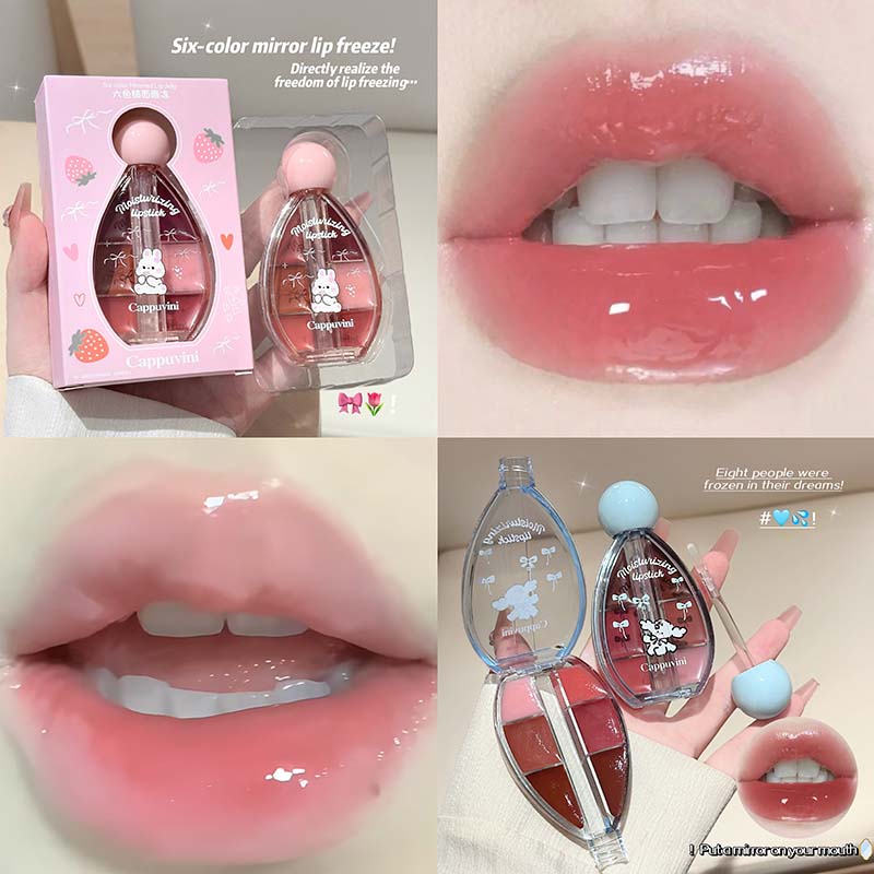 CAPPUVINI Lip Jelly – Lipgloss-Palette mit 6 Farben, Spiegelglanz und Silikon-Applikator, 6 g