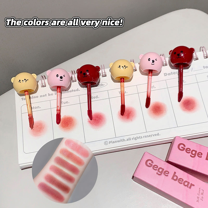 Gege Bear Lippencreme mit mattem Finish – cremige Lippenfarbe im süßen Bärchen-Design, 6 Farben zur Auswahl