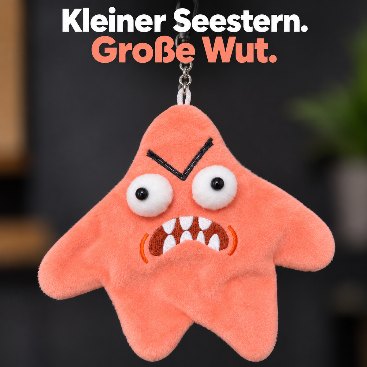 Wütender Seestern Plüsch-Anhänger mit Bewegung und Sound – Angry Starfish, interaktives Zappel-Spielzeug, lustiger Scherzartikel in Orange-Rosa