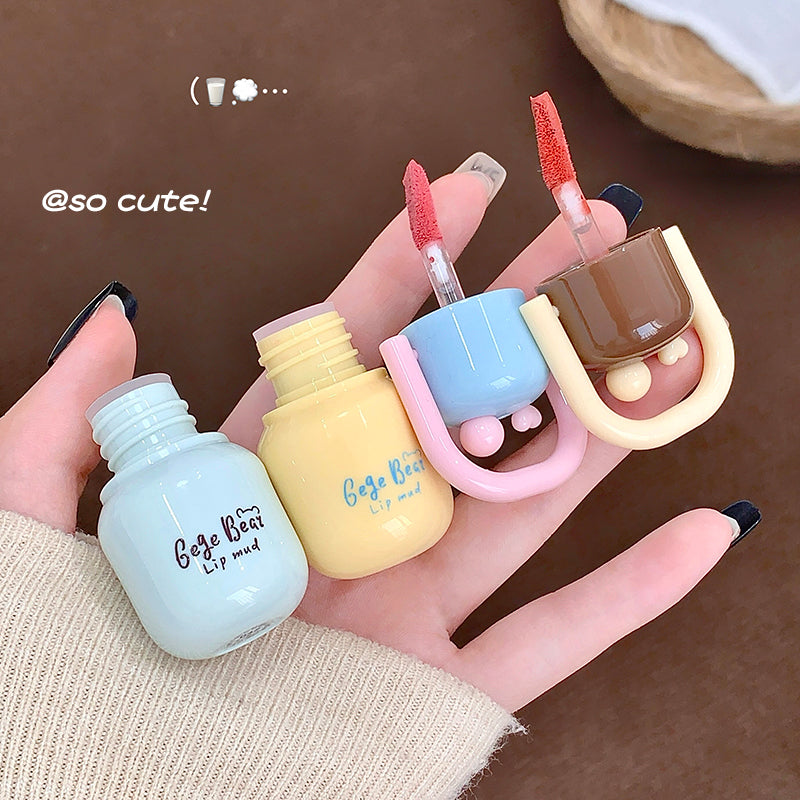 GEGE BEAR Lip Mousse mit Soft-Matte-Finish und Applikator im süßen Mini-Flaschen-Design, 4 Farbtöne
