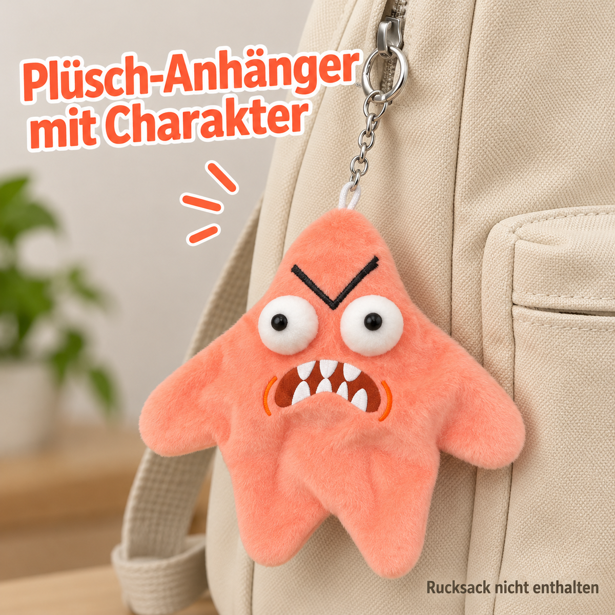 Wütender Seestern Plüsch-Anhänger mit Bewegung und Sound – Angry Starfish, interaktives Zappel-Spielzeug, lustiger Scherzartikel in Orange-Rosa
