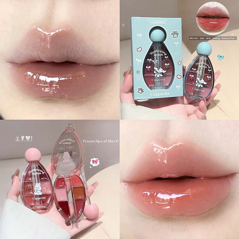 CAPPUVINI Lip Jelly – Lipgloss-Palette mit 6 Farben, Spiegelglanz und Silikon-Applikator, 6 g