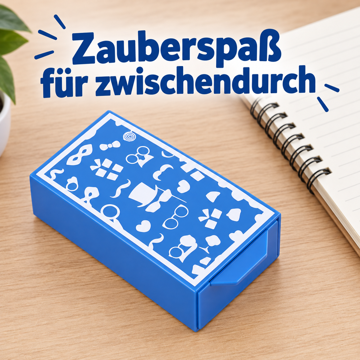 Zauberbox – Magische Schubladenbox für Erscheinungs- und Verschwindetricks, Magic Drawer Box, blaues Zauberzubehör mit weißen Motiven