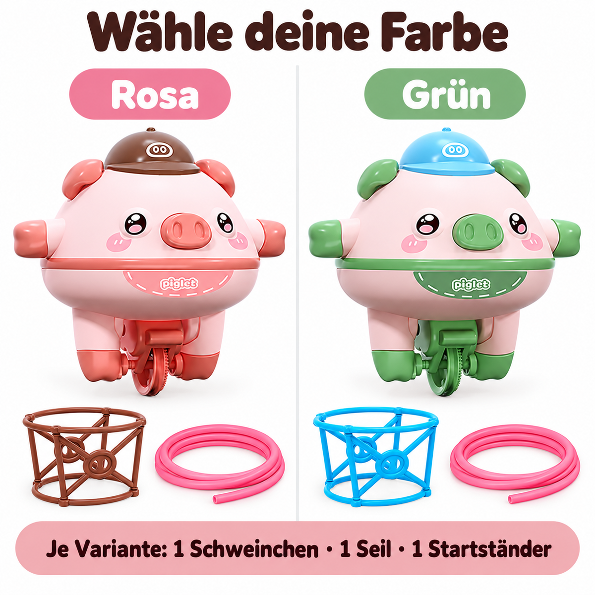 Balance-Schweinchen auf dem Einrad, Balance Pig Spielzeug mit Balancierseil und Startständer, niedliches Schweinchen – Rosa oder Grün