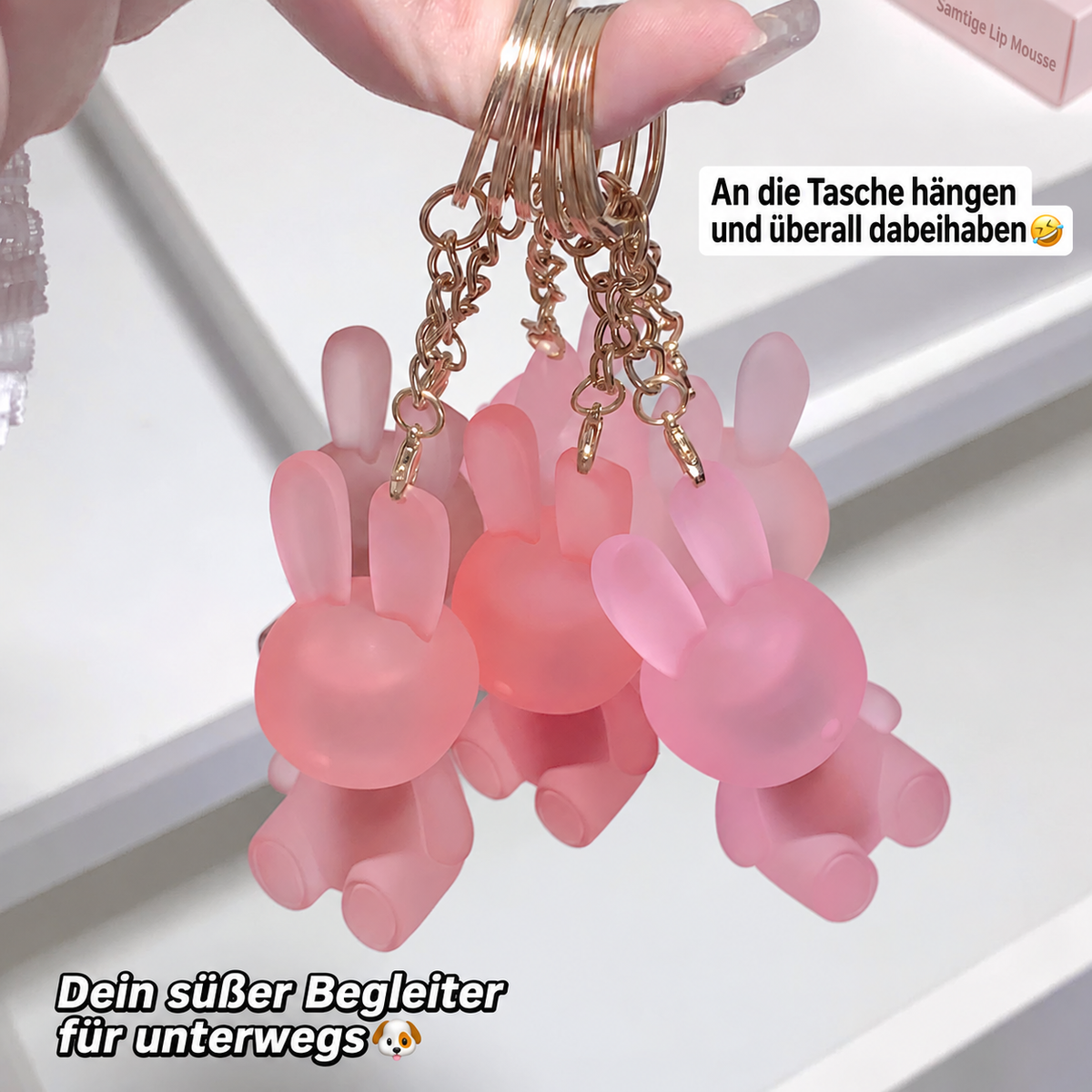 GEGE BEAR Lip Mousse – samtig-matte Lippenfarbe im Hasendesign mit Schlüsselring, für Blurred Lips