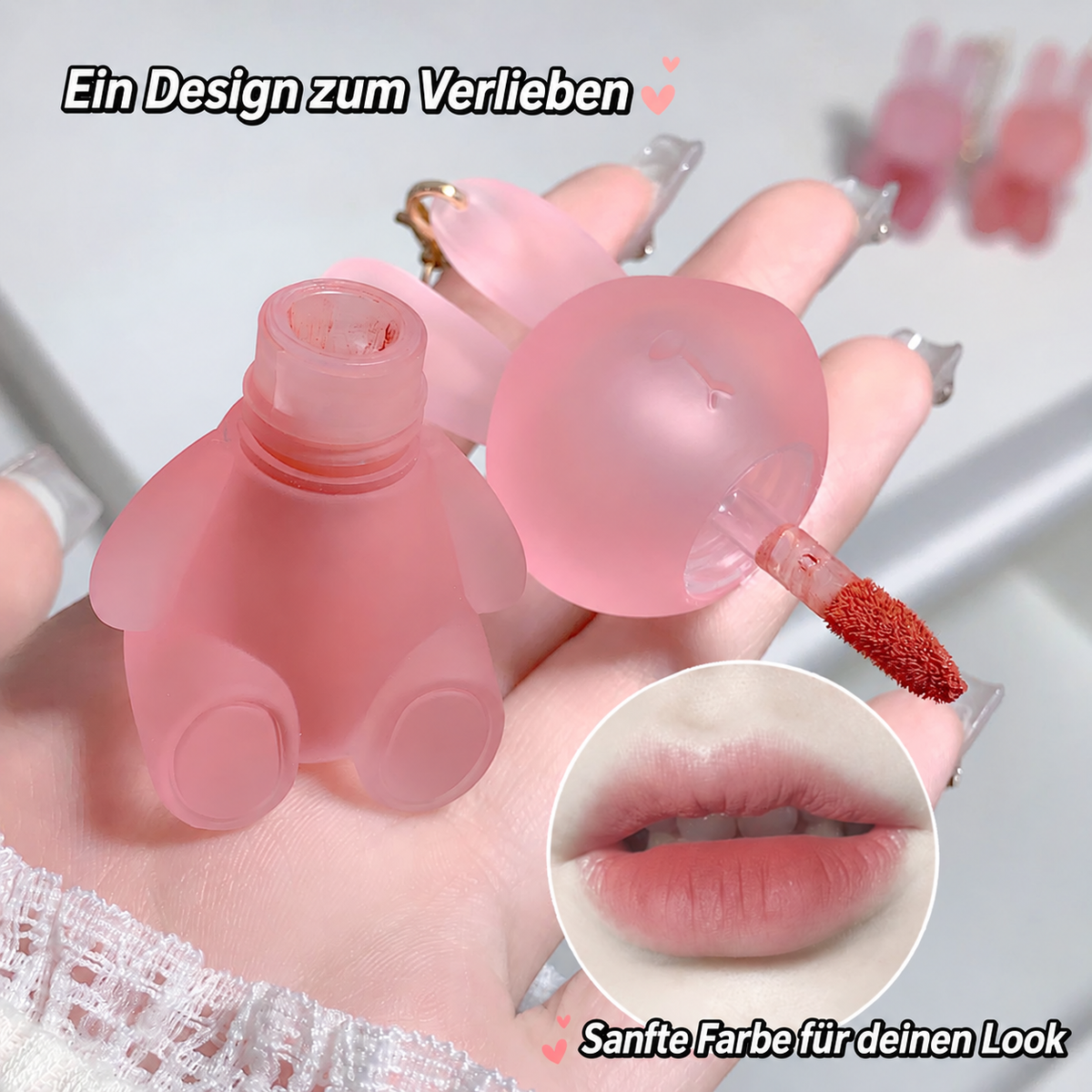 GEGE BEAR Lip Mousse – samtig-matte Lippenfarbe im Hasendesign mit Schlüsselring, für Blurred Lips