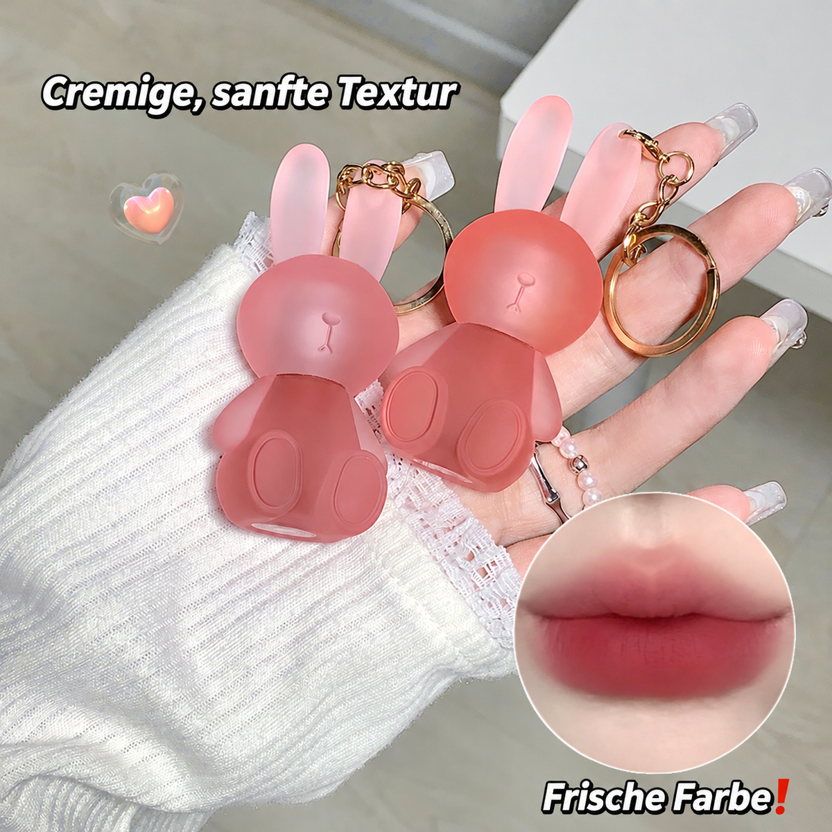 GEGE BEAR Lip Mousse – samtig-matte Lippenfarbe im Hasendesign mit Schlüsselring, für Blurred Lips