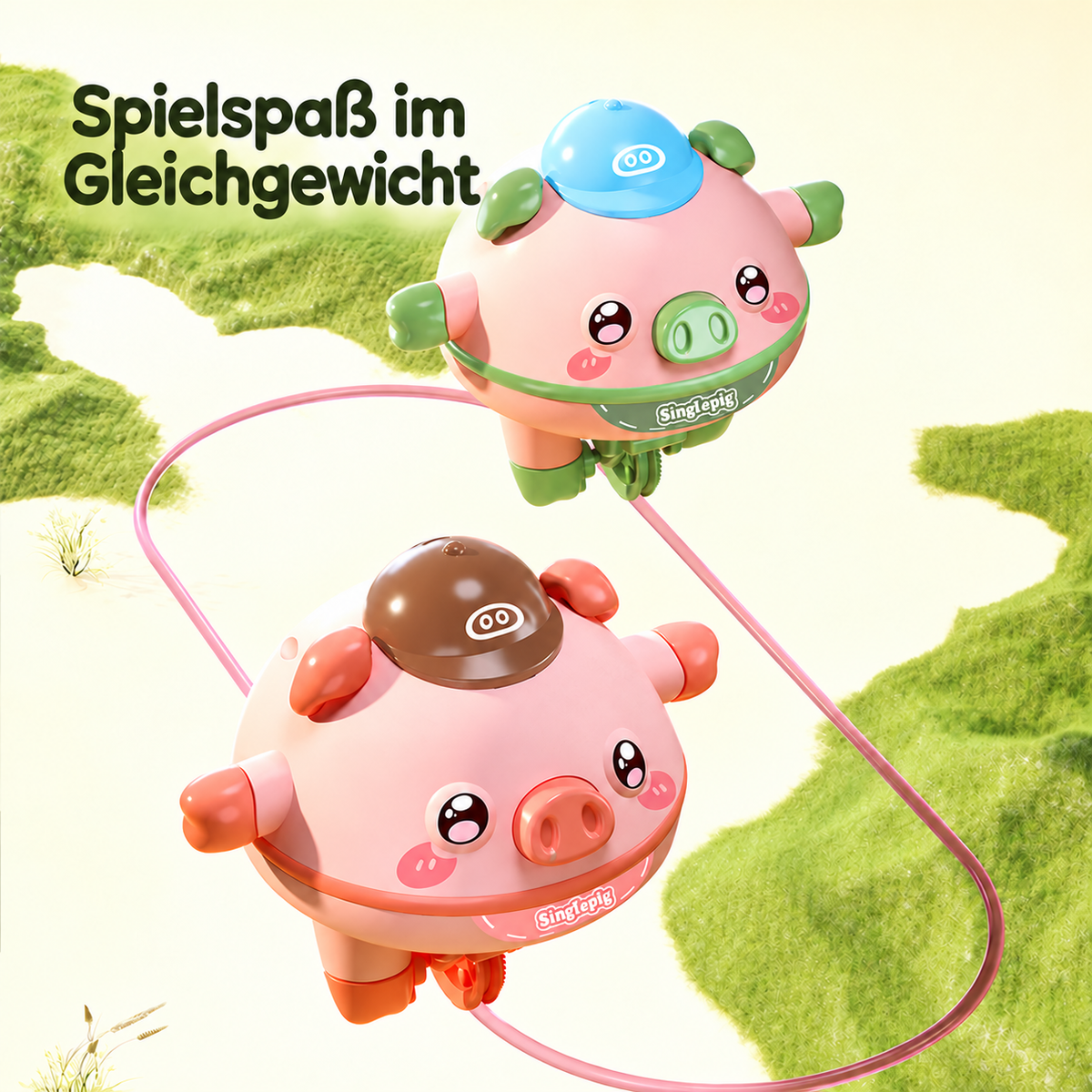 Balance-Schweinchen auf dem Einrad, Balance Pig Spielzeug mit Balancierseil und Startständer, niedliches Schweinchen – Rosa oder Grün