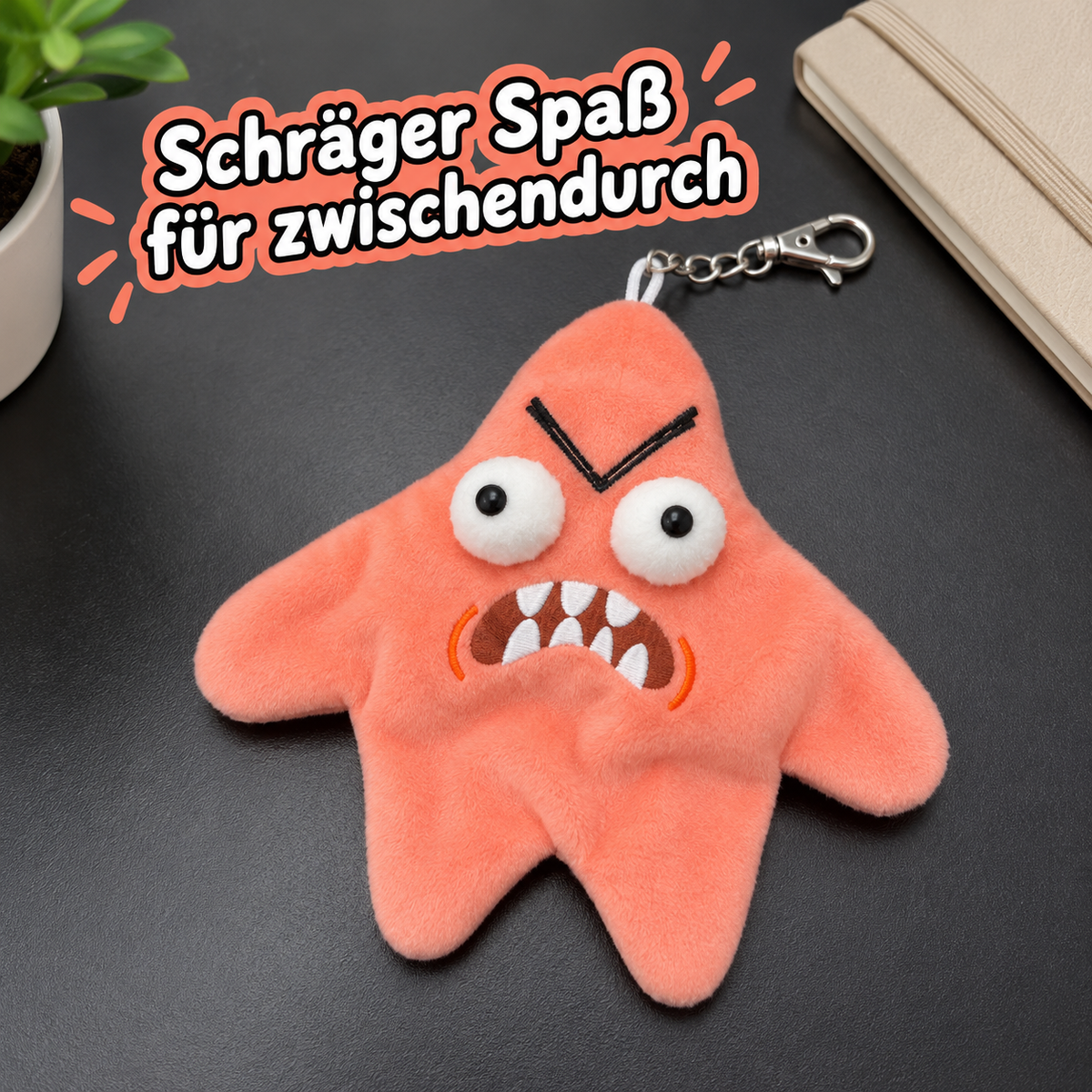 Wütender Seestern Plüsch-Anhänger mit Bewegung und Sound – Angry Starfish, interaktives Zappel-Spielzeug, lustiger Scherzartikel in Orange-Rosa