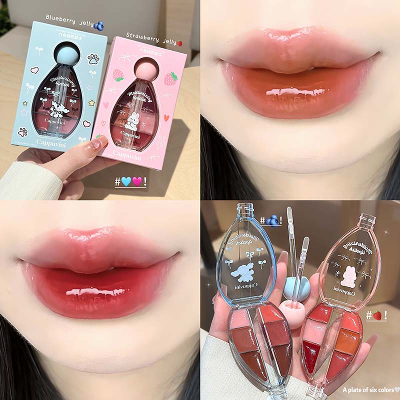 CAPPUVINI Lip Jelly – Lipgloss-Palette mit 6 Farben, Spiegelglanz und Silikon-Applikator, 6 g