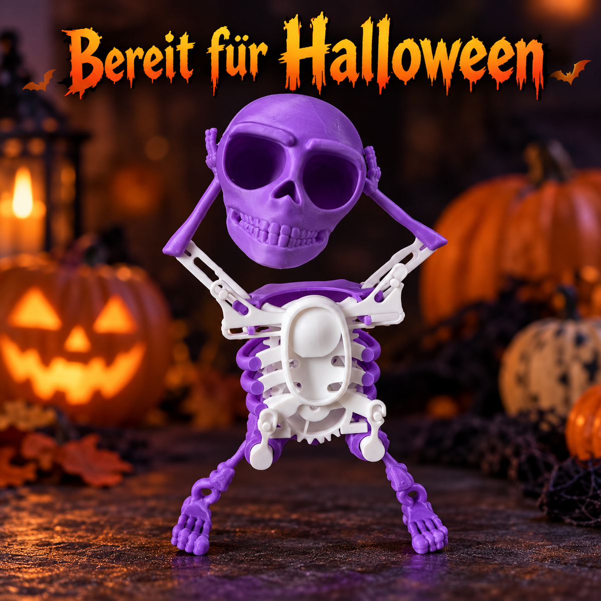 Tanzendes Skelett zum Aufziehen – Dancing Skeleton, lustige Wackelfigur, Halloween-Deko und Schreibtisch-Gadget, Grün, Lila, Weiß oder Rosa