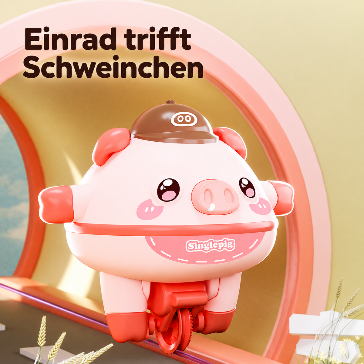 Balance-Schweinchen auf dem Einrad, Balance Pig Spielzeug mit Balancierseil und Startständer, niedliches Schweinchen – Rosa oder Grün