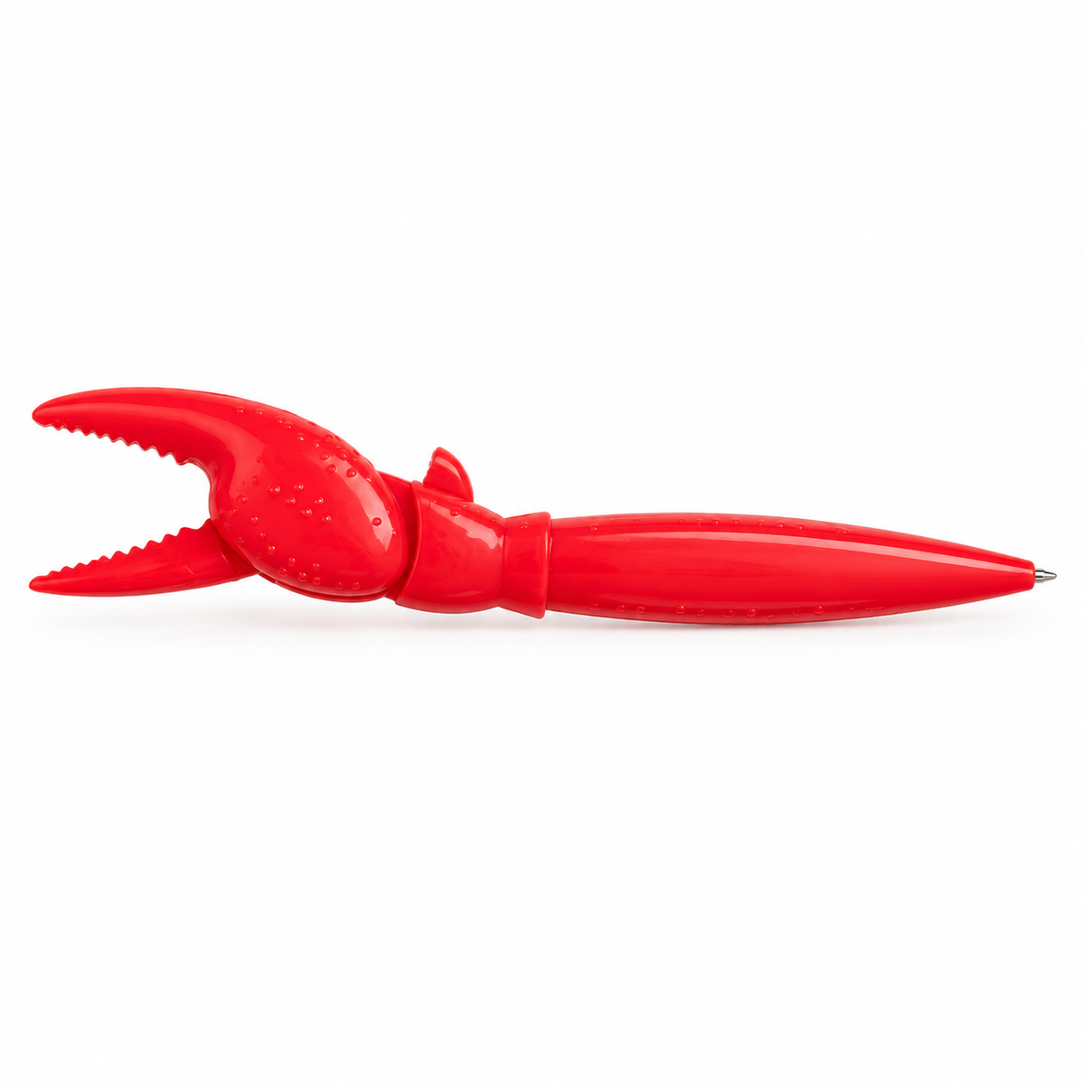 Kugelschreiber mit beweglicher Krabbenschere, rot – Stift mit Snack-Greifer für Chips und kleine Knabbereien, Schere per Knopfdruck schließen und beim Loslassen öffnen, lustige Schreibwaren für Büro, Homeoffice und Uni, Geschenkidee für Schreibtisch-Fans