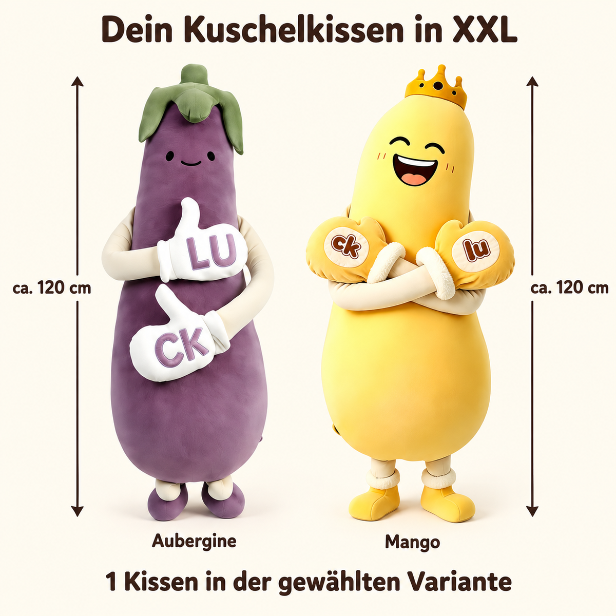 Kuschelkissen 120 cm mit Klopffunktion und Bluetooth-Musikwiedergabe – Mango oder Aubergine, wiederaufladbar