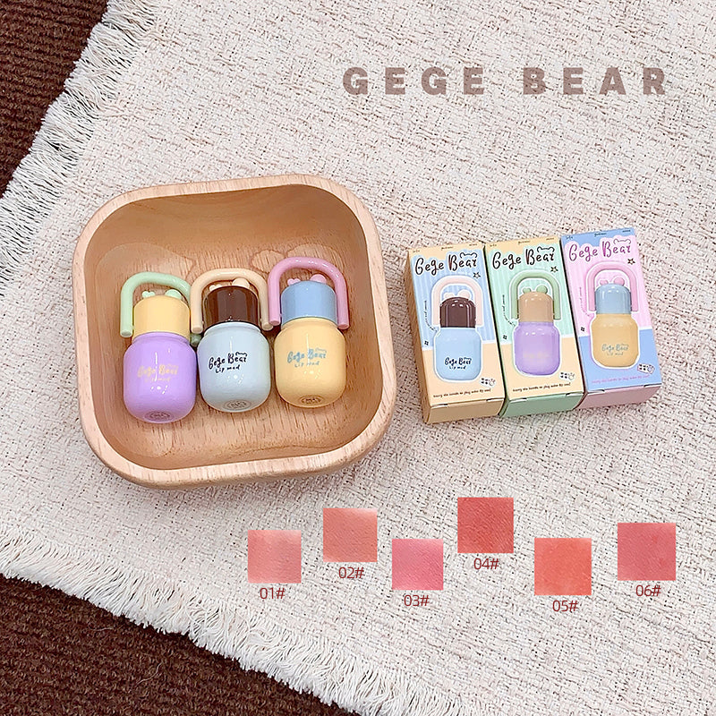 GEGE BEAR Lip Mousse mit Soft-Matte-Finish und Applikator im süßen Mini-Flaschen-Design, 4 Farbtöne