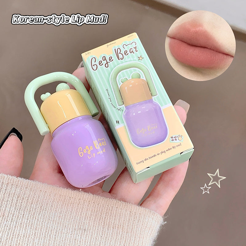 GEGE BEAR Lip Mousse mit Soft-Matte-Finish und Applikator im süßen Mini-Flaschen-Design, 4 Farbtöne
