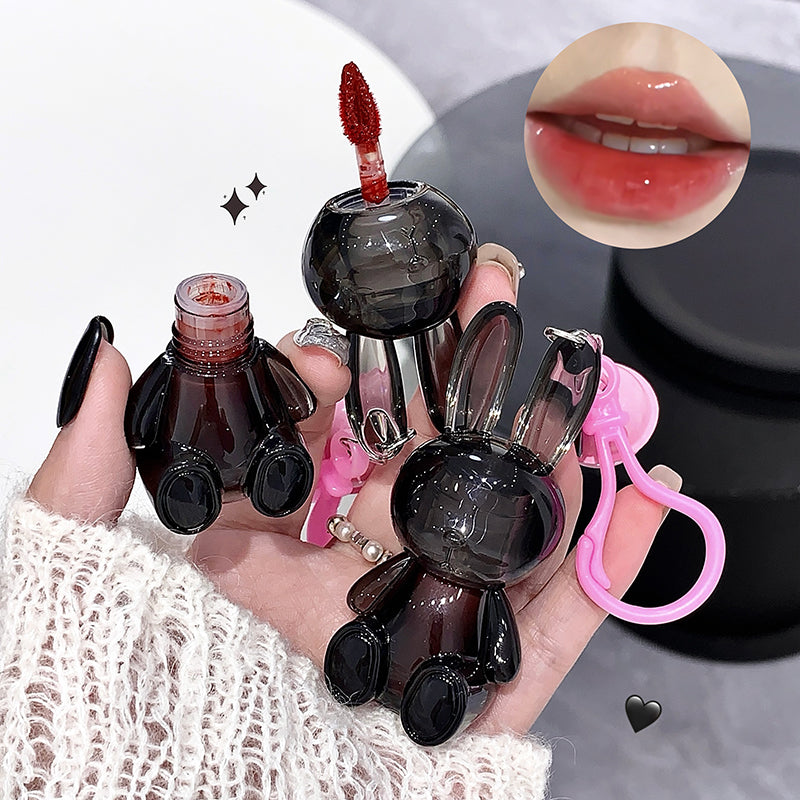 GEGE BEAR Lipgloss mit Glanz-Finish im schwarzen Hasen-Design, mit Anhänger, 1,8 g