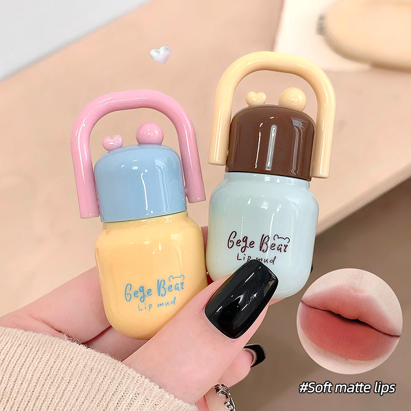 GEGE BEAR Lip Mousse mit Soft-Matte-Finish und Applikator im süßen Mini-Flaschen-Design, 4 Farbtöne
