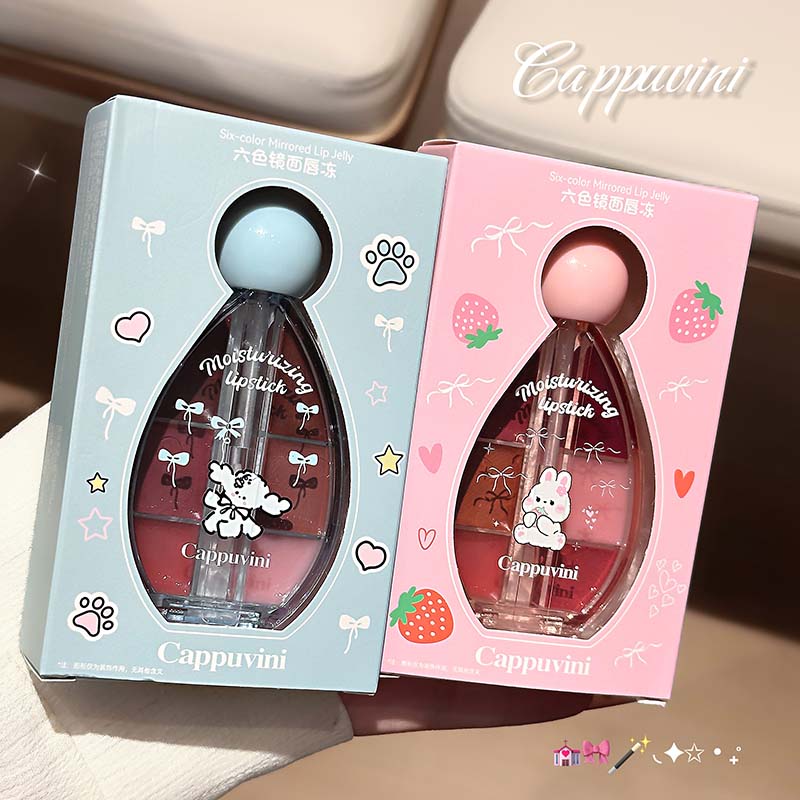 CAPPUVINI Lip Jelly – Lipgloss-Palette mit 6 Farben, Spiegelglanz und Silikon-Applikator, 6 g