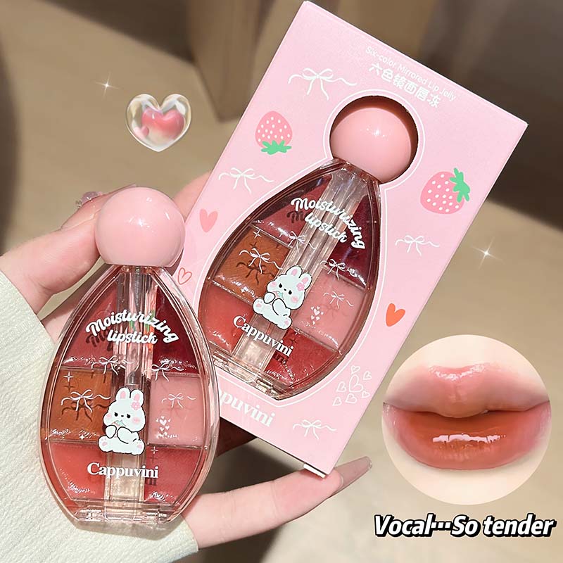 CAPPUVINI Lip Jelly – Lipgloss-Palette mit 6 Farben, Spiegelglanz und Silikon-Applikator, 6 g