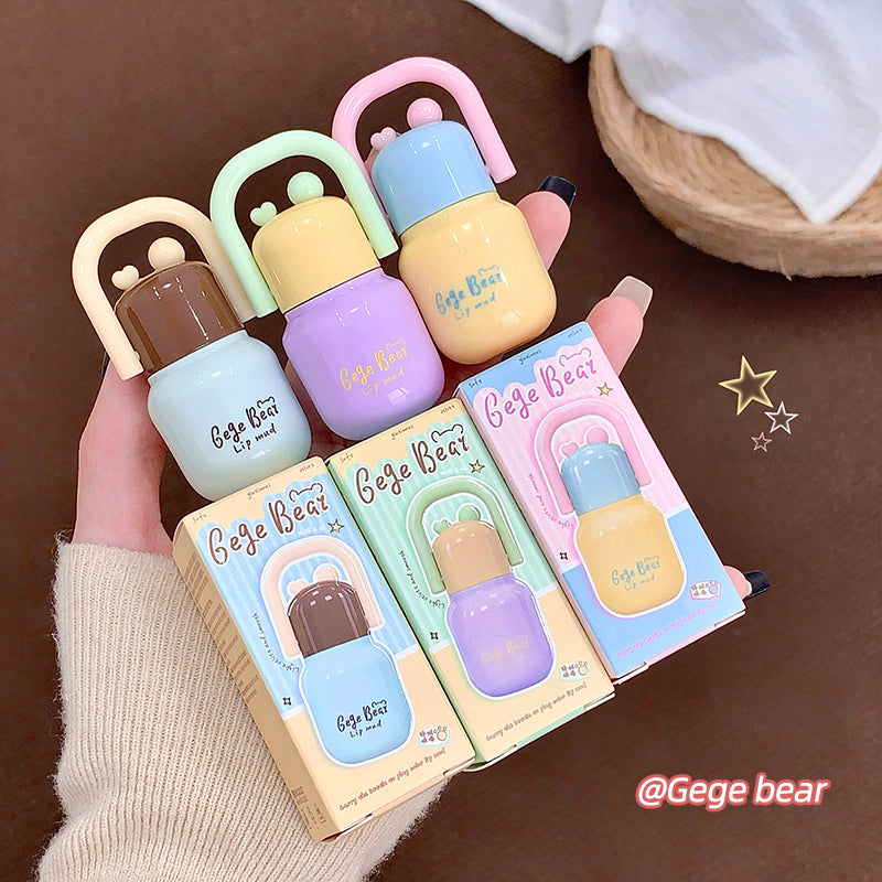 GEGE BEAR Lip Mousse mit Soft-Matte-Finish und Applikator im süßen Mini-Flaschen-Design, 4 Farbtöne
