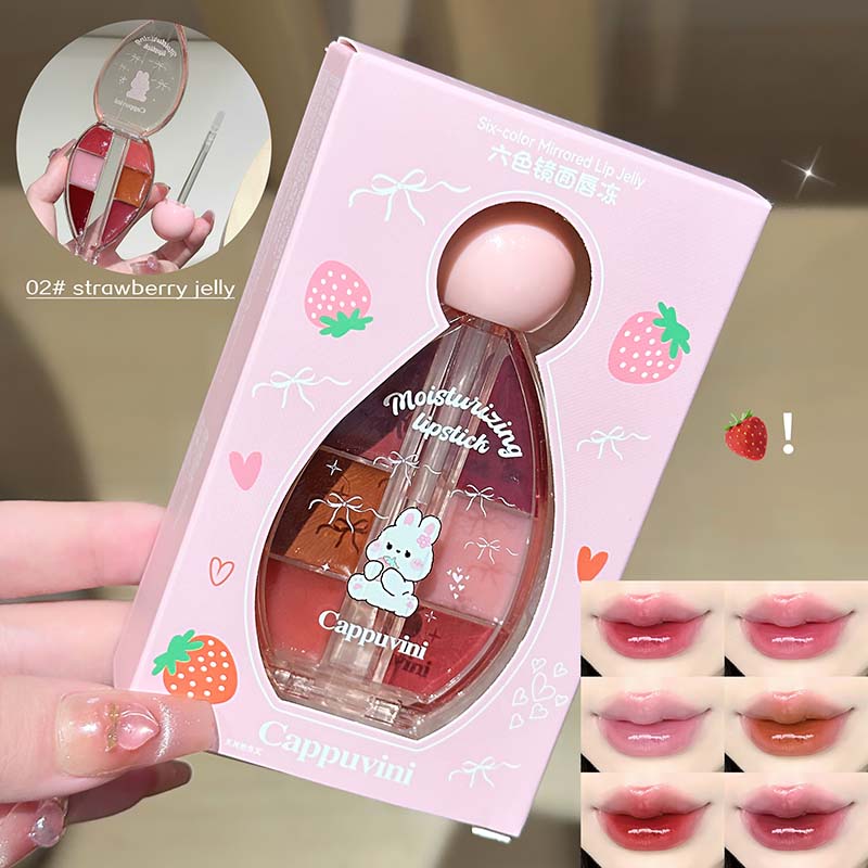 CAPPUVINI Lip Jelly – Lipgloss-Palette mit 6 Farben, Spiegelglanz und Silikon-Applikator, 6 g