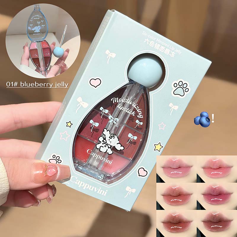 CAPPUVINI Lip Jelly – Lipgloss-Palette mit 6 Farben, Spiegelglanz und Silikon-Applikator, 6 g